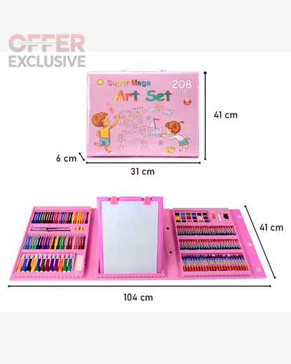 Set Kit Arte Niños Maleta 208 Piezas Crayon Acuarela Plumon